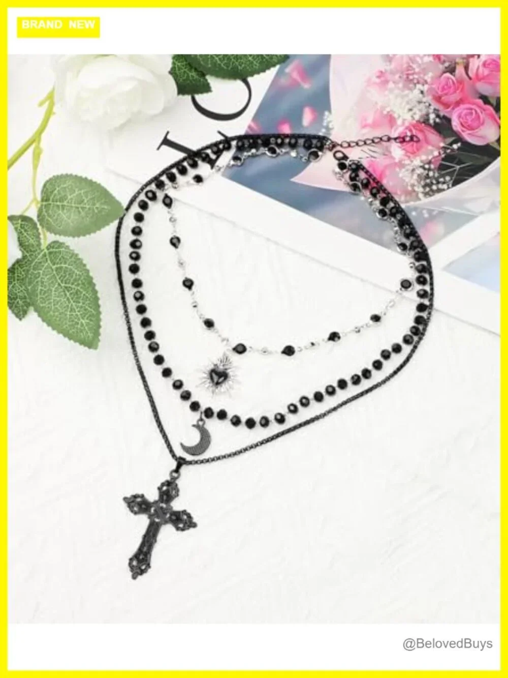 Gothic Layered Pendant Necklace Set Sun Moon Cross Titanium Steel Alloy